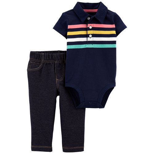 Mameluco pantalon azul a rayas multicolor para niño