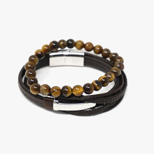 Pulsera de cuero y acero para hombre