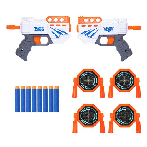 2 lanzadores de dardos con 8 dardos y 4 targets