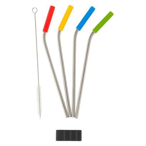 Juego 4 pajillas de acero y cepillo limpiador