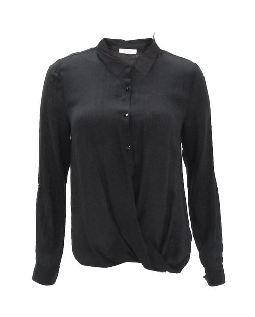 Blusa de manga larga con nudo negro liso