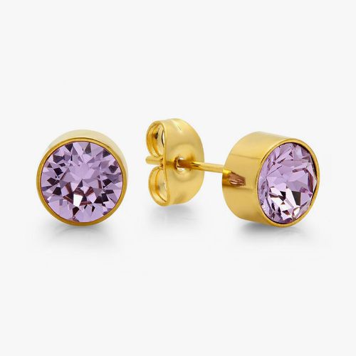 Aretes de acero inoxidable de 7 mm con cristales Swaroski color morado