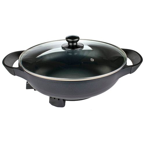 Sartén wok eléctrico con tapa de cristal negra 200w