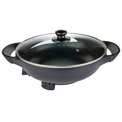 Sartén wok eléctrico  con tapa de cristal negra 200w