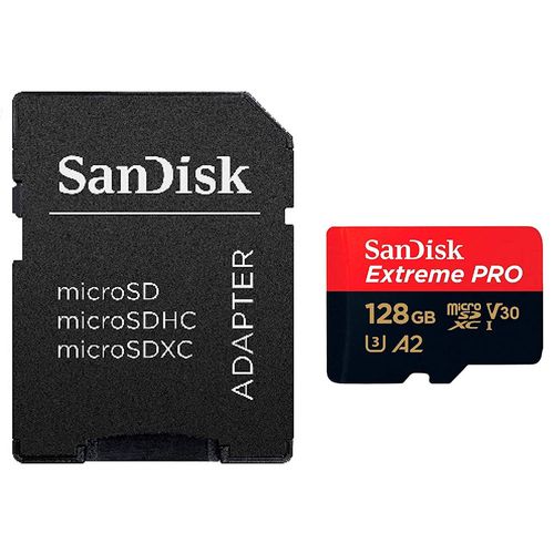 Sandisk extreme pro 128gb microsdxc con cámara sd adap act / drones c10 a1 uhs-1 u3 v30 170mb / s