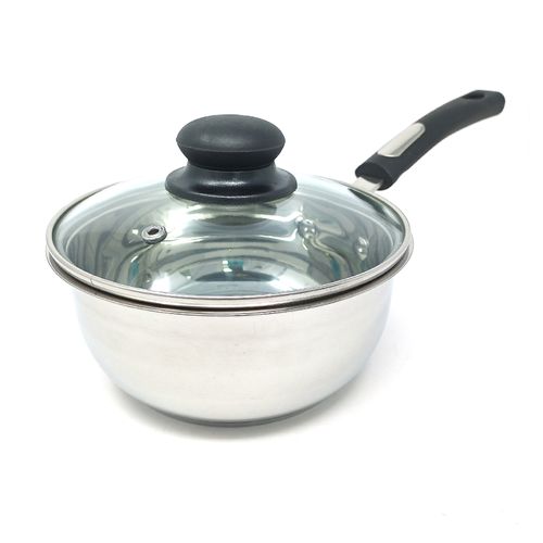 Sartén acero inoxidable 1.5 litros con mango de baquelita negro y tapa de vidrio