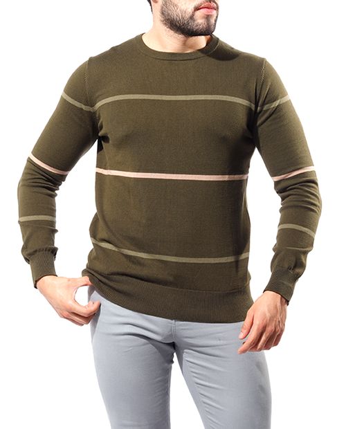 Suéter pullover a rayas olivo
