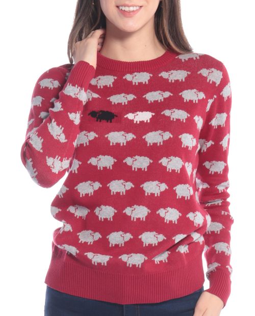 Suéter ovejas grises en rojo