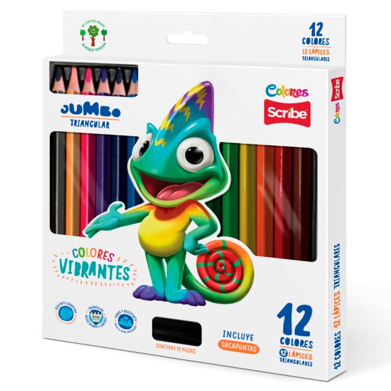 1 Caja de lápices de colores parvularia JUMBO 12 colores – Oripapel
