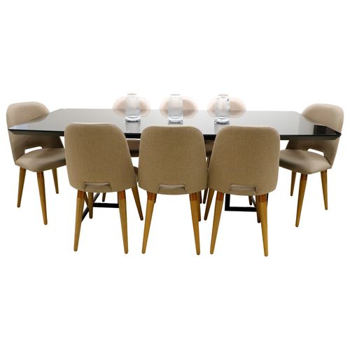 Comedor 8 personas rectangular (mesa iron 2.19 + sillas drop)