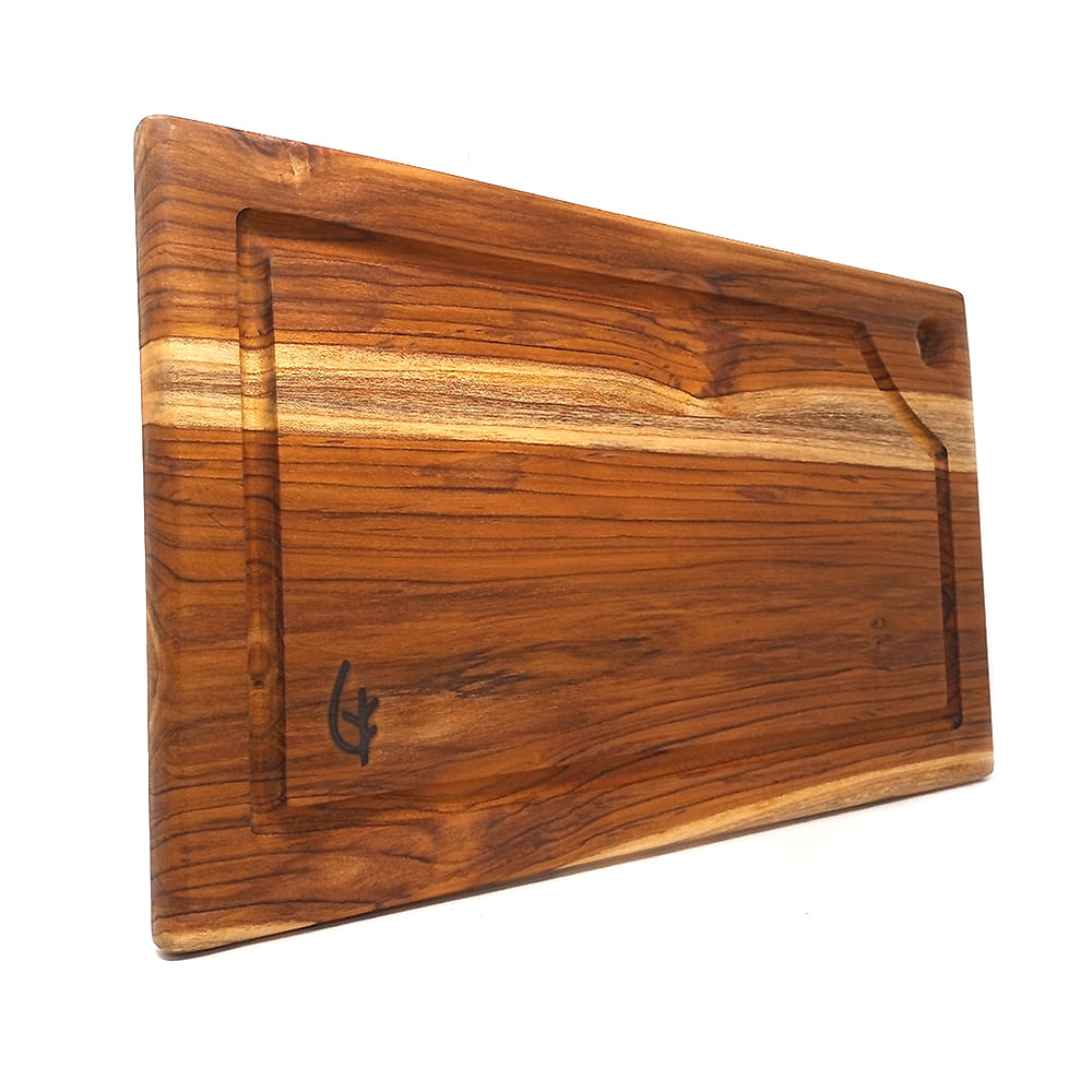 TABLA DE MADERA TECA RECTANGULAR CON AGARRADERA PARA PICAR/SERVIR