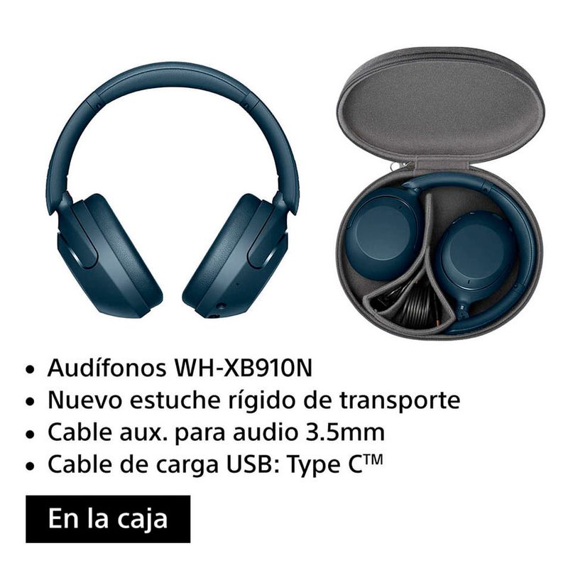 Auricular Diadema - Sony WH-XB910N, Cancelación ruido (Noise Cancelling),  Azul, Bluetooth