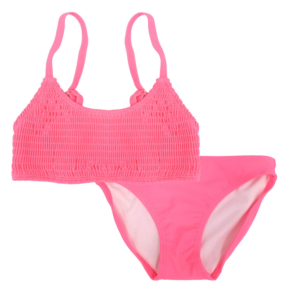 Traje de baño 2 pieza rosado sólido para niña