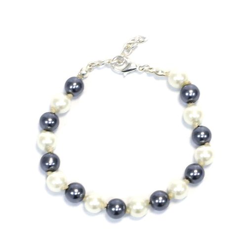 Pulsera perlas gris oscuro combinada