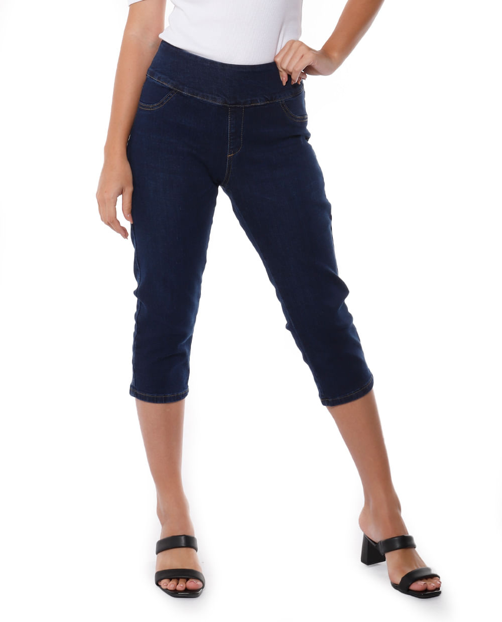 Pantalón Sabrina capri denim de cintura alta para dama