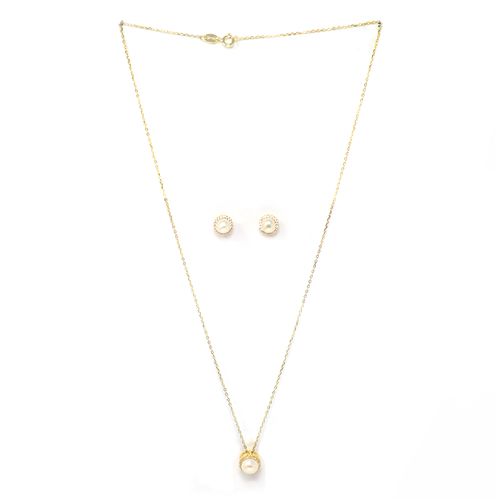 Set de aretes cadena y dije de plata en caja