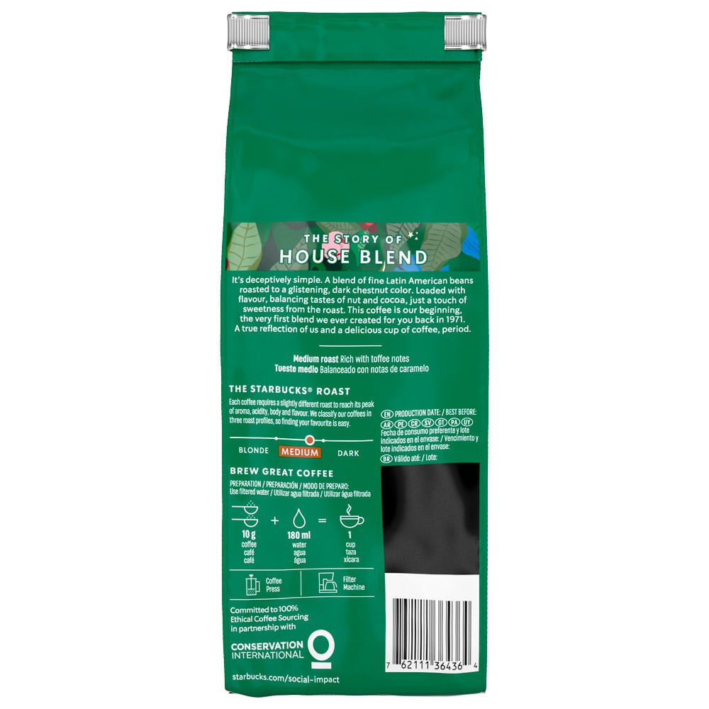 STARBUCKS House Blend Tueste Medio Café Molido Bolsa 250g - Siman