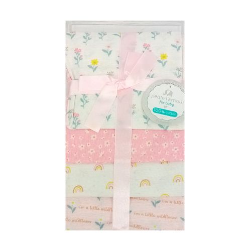 Set de 4 frazadas multicolor con estampado para bebé niña