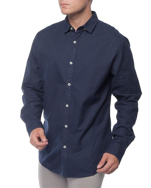 Camisa casual azul marino de manga larga oxford