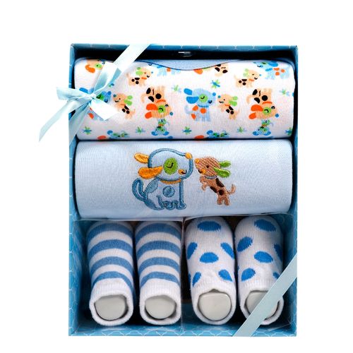 Set de 4 piezas celeste y blanco para bebé niño