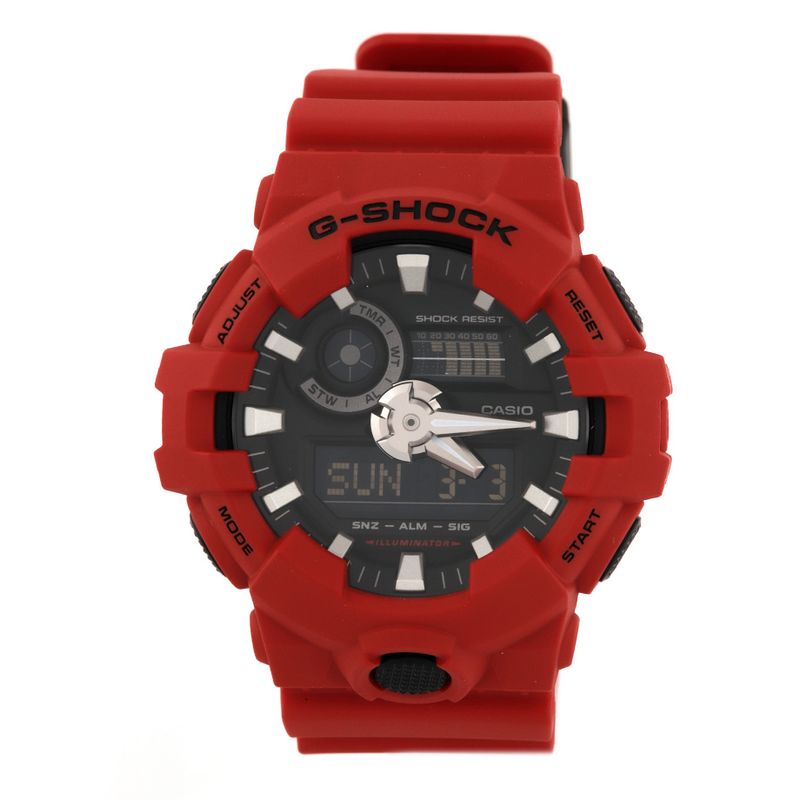 Reloj luminoso digital con números rojos y segundero analógico