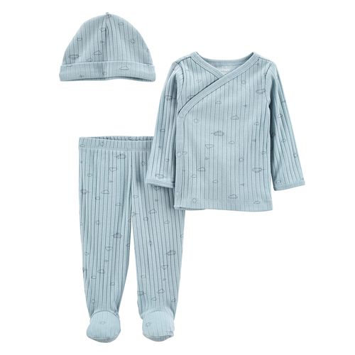 Pijama de 3 piezas celestes con estampado para niño