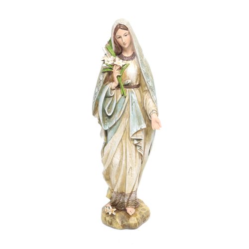 Figura virgen María con lirios para jardín 12.25"