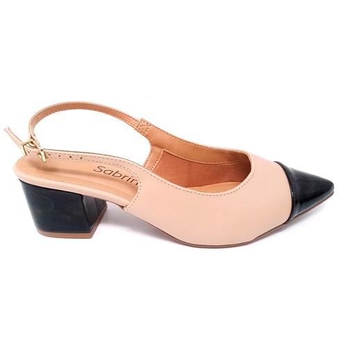 Zapato de vestir pointy slingback color negro/beige de tacón para mujer