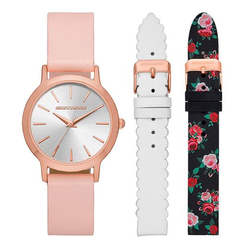 Reloj análogo con correa de plástico rosado para mujer mas 2 correas adicionales