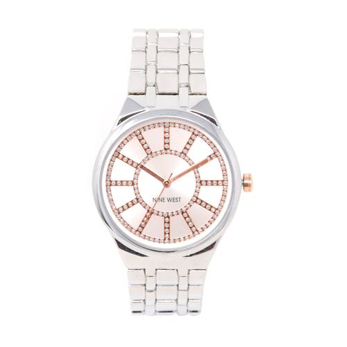 Reloj análogo metálico plateado mujer