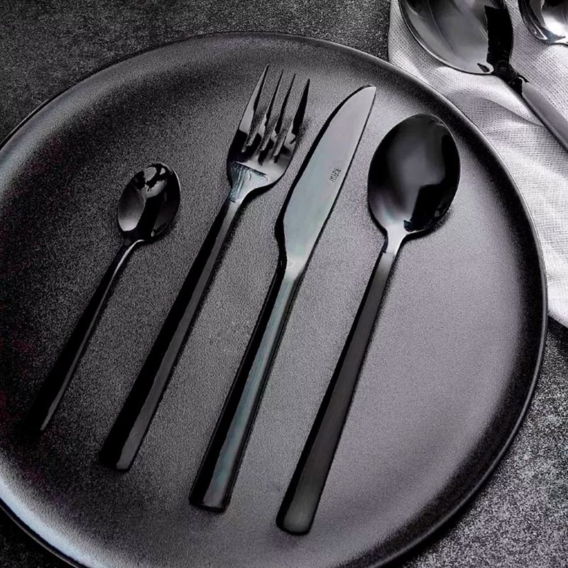 Juego de cubiertos negros para 4 tenedores y cucharas Trident de 16 piezas,  cubiertos de acero inoxidable, vajilla de lujo, espejo pulido