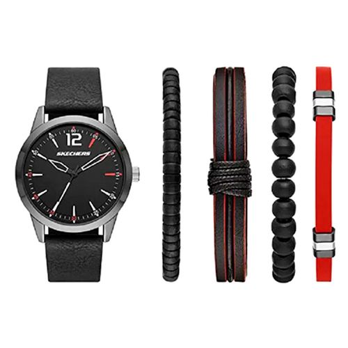 Set de reloj Skechersanálogo negro resina con pulseras varias para hombre