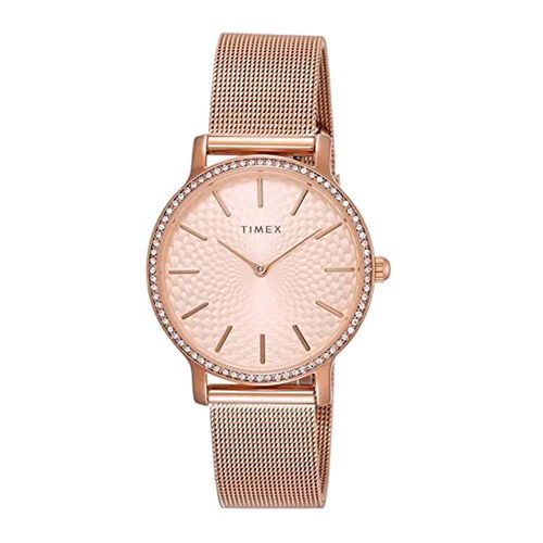 Reloj Timex análogo metálico color dorado rosa para mujer