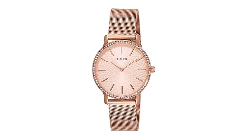 Reloj Timex analogo metalico color dorado rosa para mujer