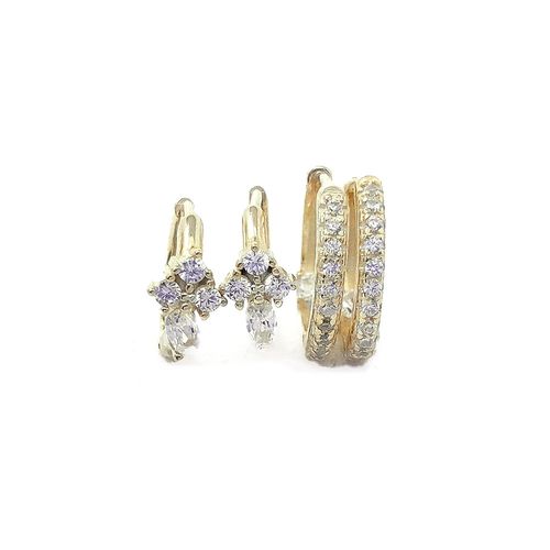 Set de 2 pares de aretes de plata dorado en caja