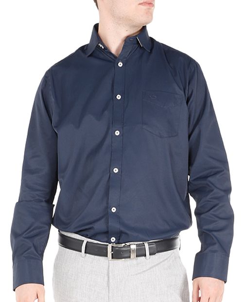 Camisa de vestir classic fit navy sólida para hombre