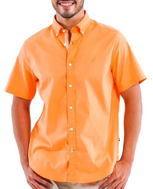 Nautica Camisa casual anaranjado sólido para hombre