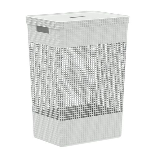 Cesta blanca con tapa beige 49 l