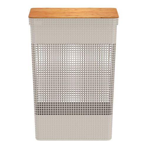 Cesta beige con tapa de bambú 49 l