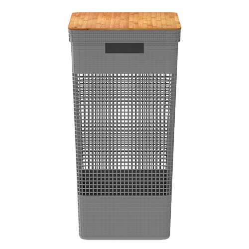Cesta gris con tapa de bambú 49 l