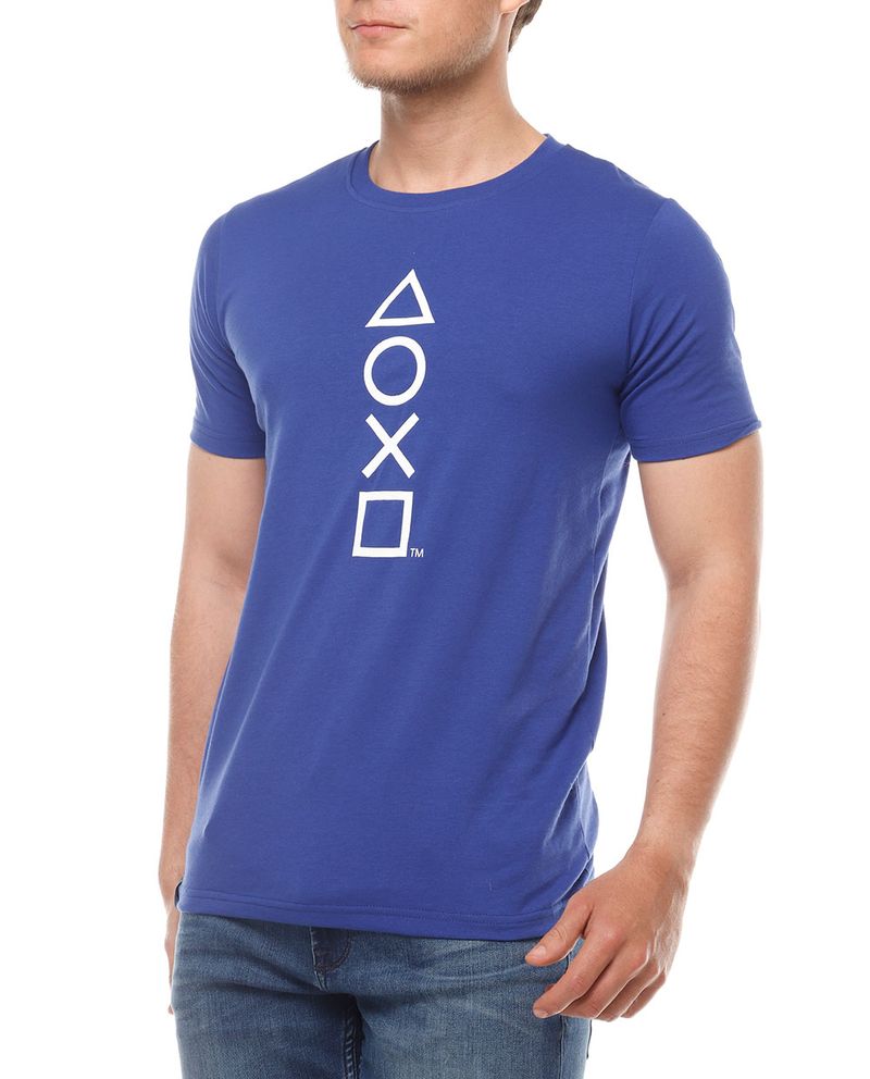 Sony Camiseta azul logo PlayStation vertical para hombre - Siman Costa Rica