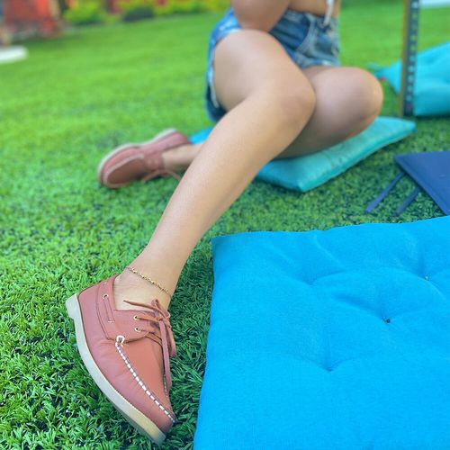 Calzado de cuero  para dama top sider casual color coral