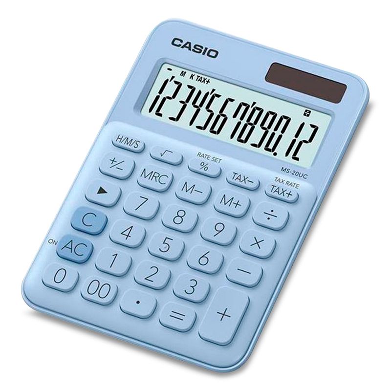 Calculadora de mesa compacta mini celeste 12 digitos Casio