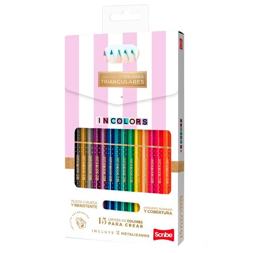 Caja de colores Scribe triangulares 15 unidades