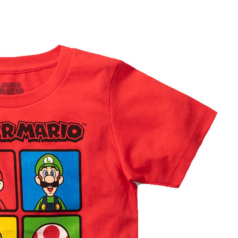 Camiseta roja con estampado de Mario, Luigi,Toad y Yoshi para niño