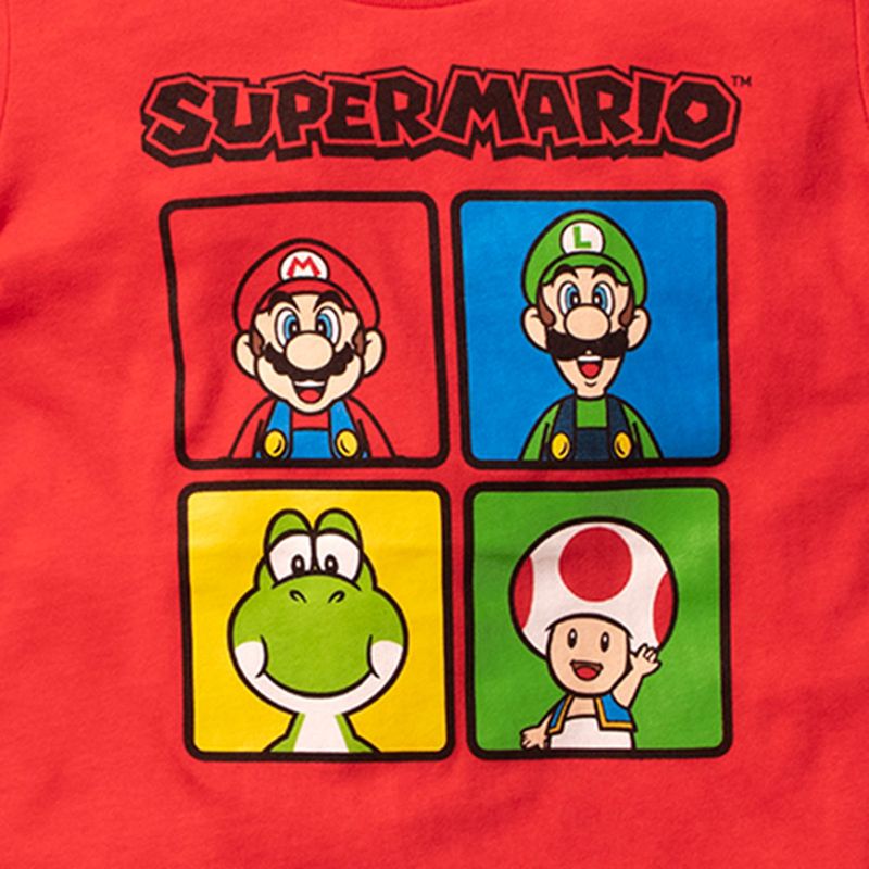 Camiseta roja con estampado de Mario, Luigi,Toad y Yoshi para niño ...