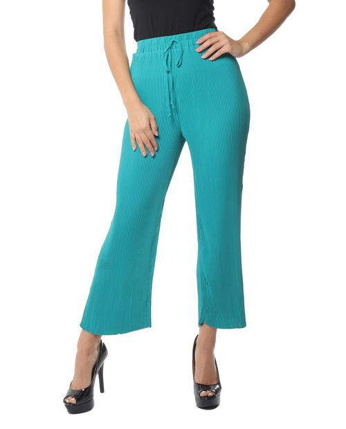 Pantalón Sabrina pull on celeste de cintura alta para mujer