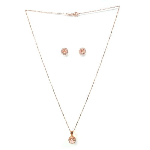 Set de aretes y cadena de plata rosado 1mm  -17" para mujer