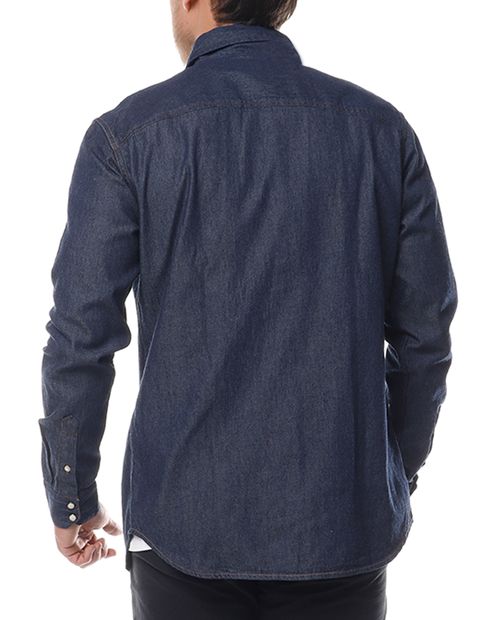 Camisa casual azul oscuro denim para hombre