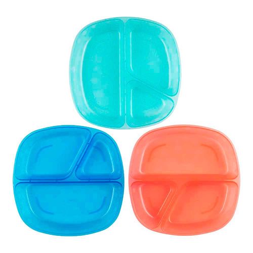 Set de 3 platos plásticos con divisiones